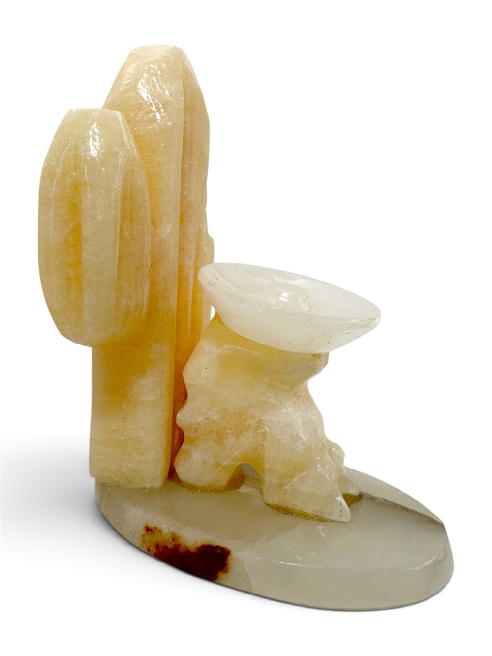 Vintage Hand-Carved Onyx Cactus & Siesta Man with Sombrero Decorative Accent